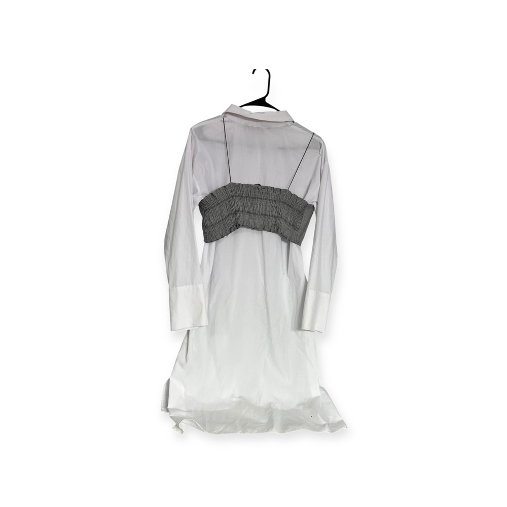 Zara Basic Button Down Shirt Dress With Gray Plai… - image 5